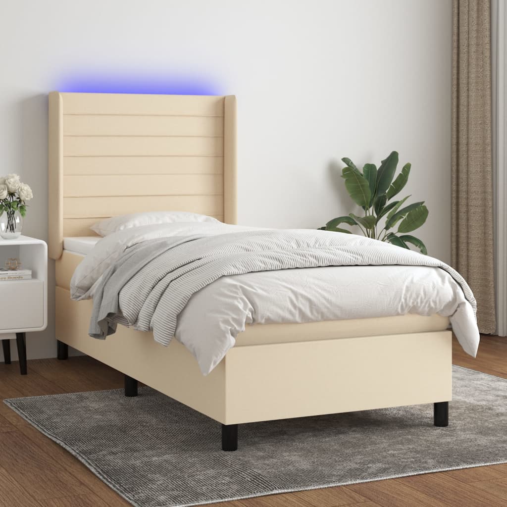 Box Spring Postel S Matrací A Led Textil Krémová
