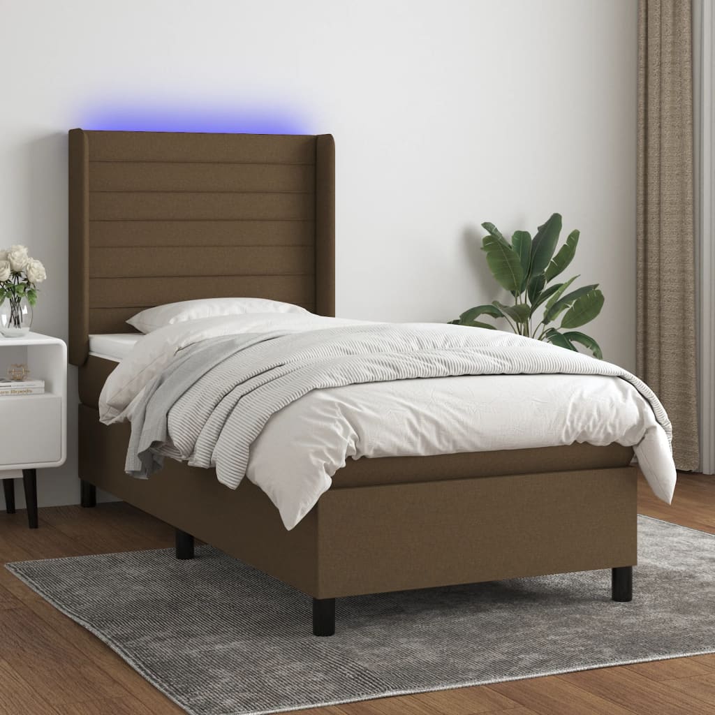 Box Spring Postel S Matrací A Led Tmavě Hnědá 90X190 Cm Textil