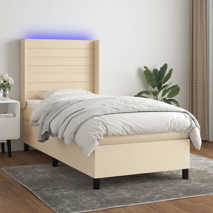 Box Spring Postel S Matrací A Led Textil Krémová