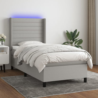 Box Spring Postel S Matrací A Led Textil Světle Šedá