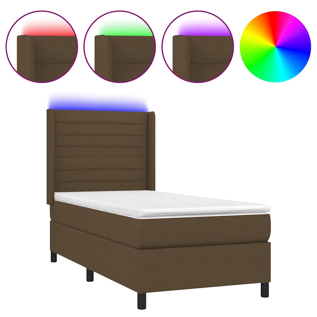Box Spring Postel S Matrací A Led Tmavě Hnědá 90X200 Cm Textil