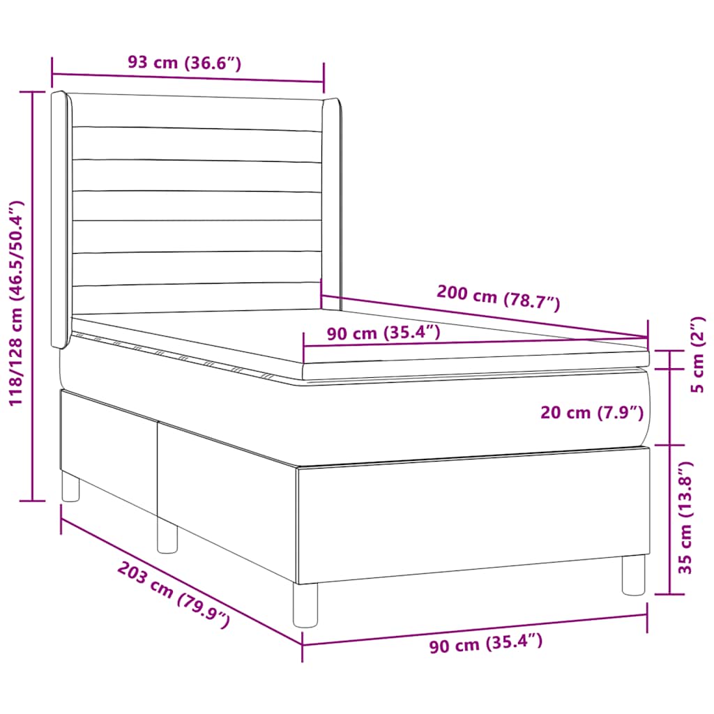 Box Spring Postel S Matrací A Led Tmavě Hnědá 90X200 Cm Textil