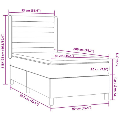 Box Spring Postel S Matrací A Led Tmavě Hnědá 90X200 Cm Textil