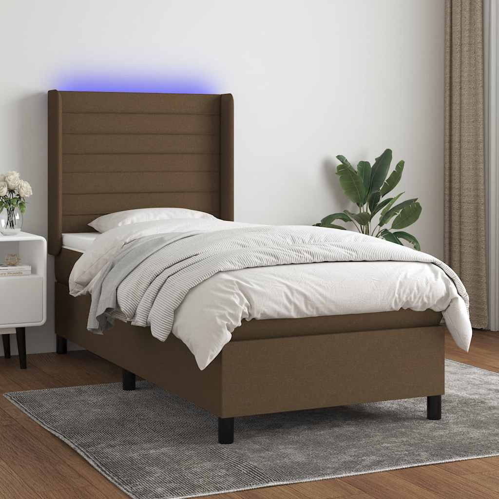Box Spring Postel S Matrací A Led Tmavě Hnědá 90X200 Cm Textil