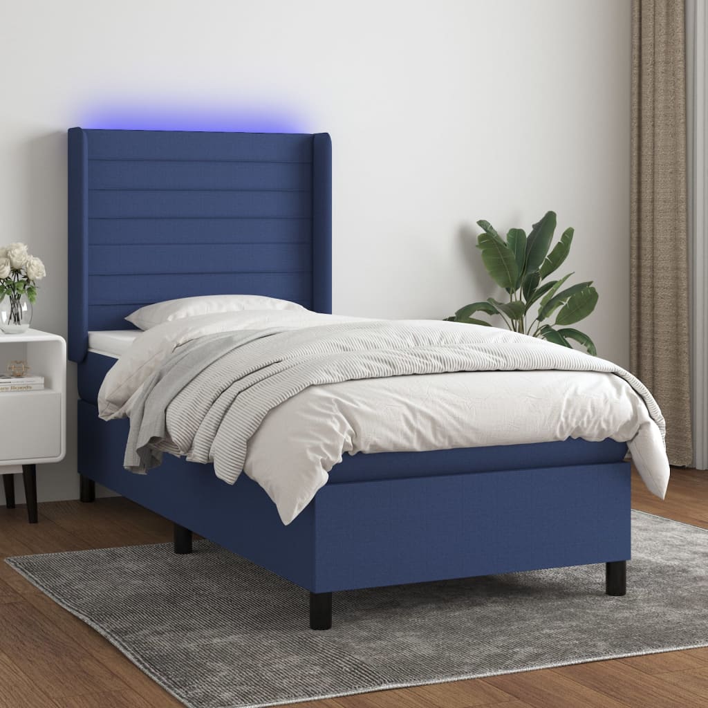 Box Spring Postel S Matrací A Led Textil Modrá