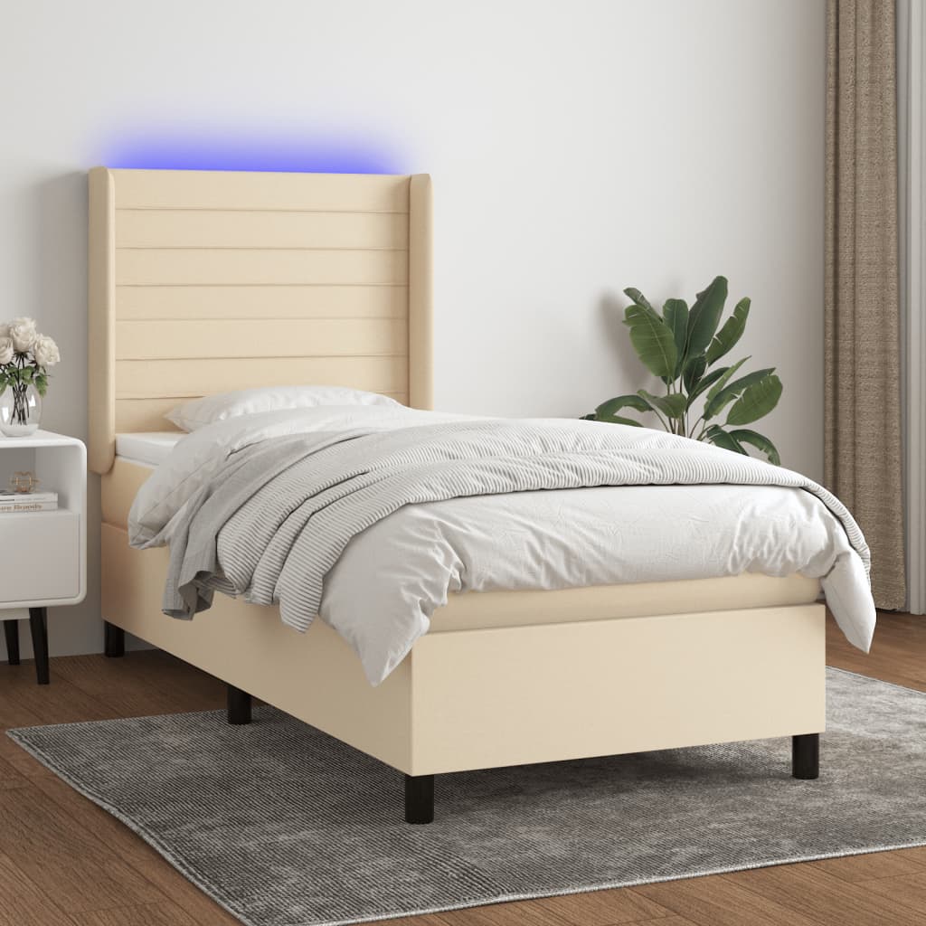 Box Spring Postel S Matrací A Led Textil Krémová