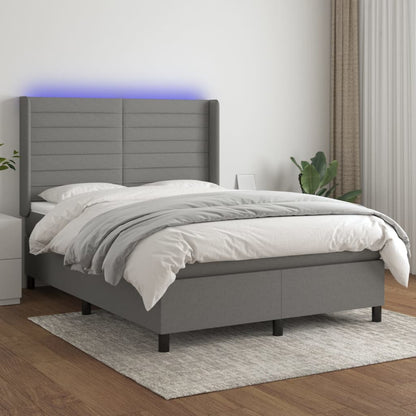 Box Spring Postel S Matrací A Led Textil Tmavě Šedá