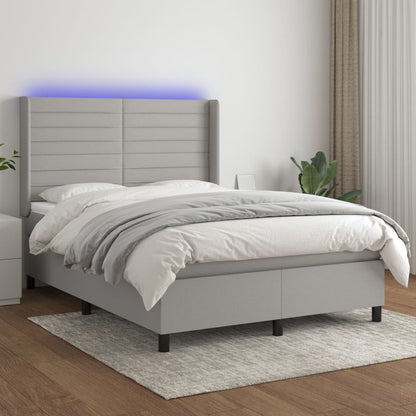 Box Spring Postel S Matrací A Led Textil Světle Šedá
