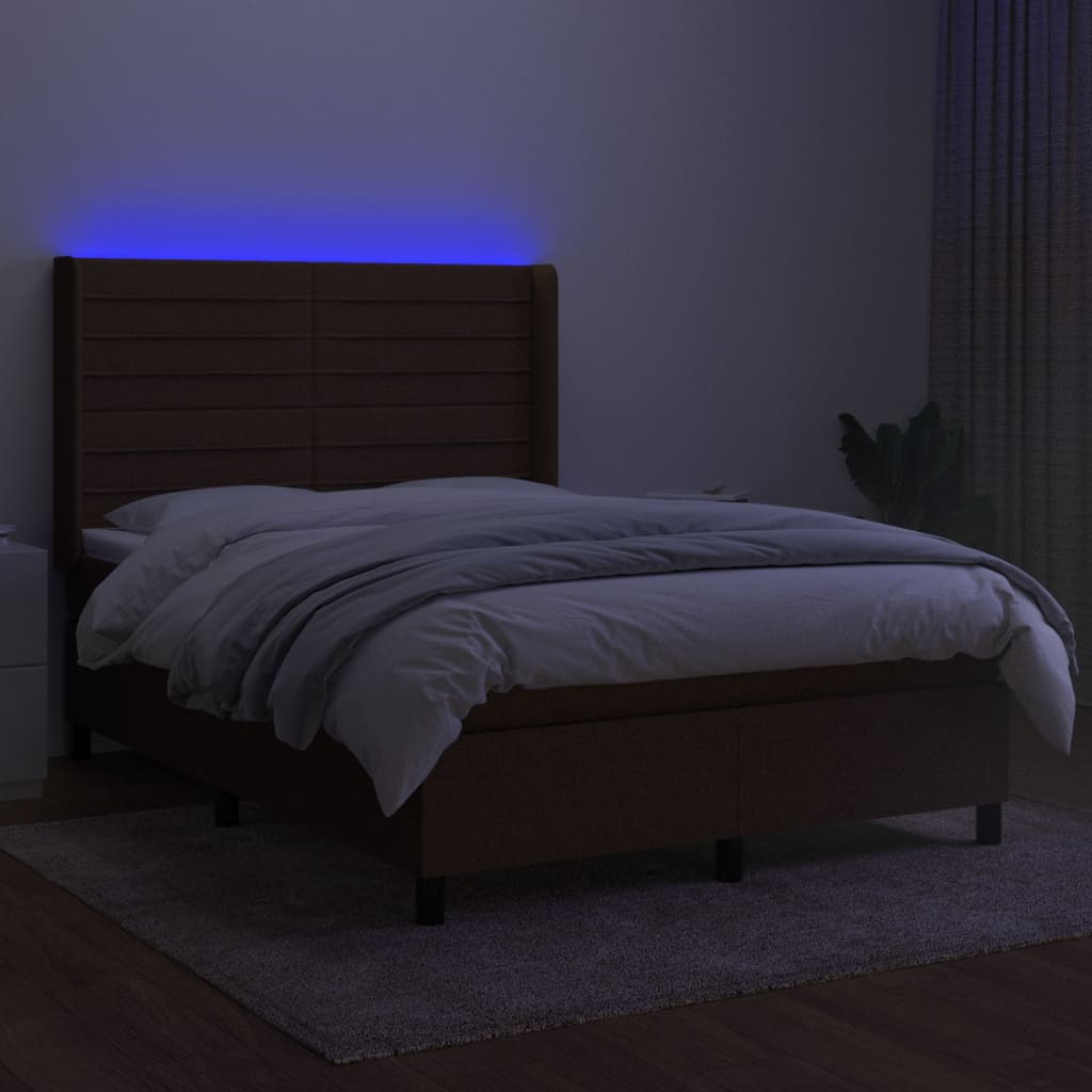Box Spring Postel S Matrací A Led Tmavě Hnědá 140X200 Cm Textil