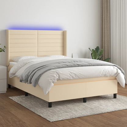 Box Spring Postel S Matrací A Led Textil Krémová