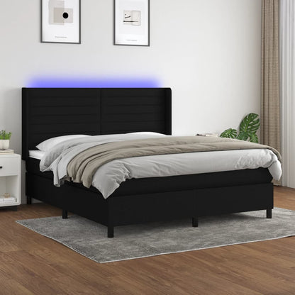 Box Spring Postel S Matrací A Led Černá Textil Černá