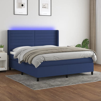 Box Spring Postel S Matrací A Led Textil Modrá