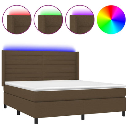 Box Spring Postel S Matrací A Led Tmavě Hnědá 180X200 Cm Textil