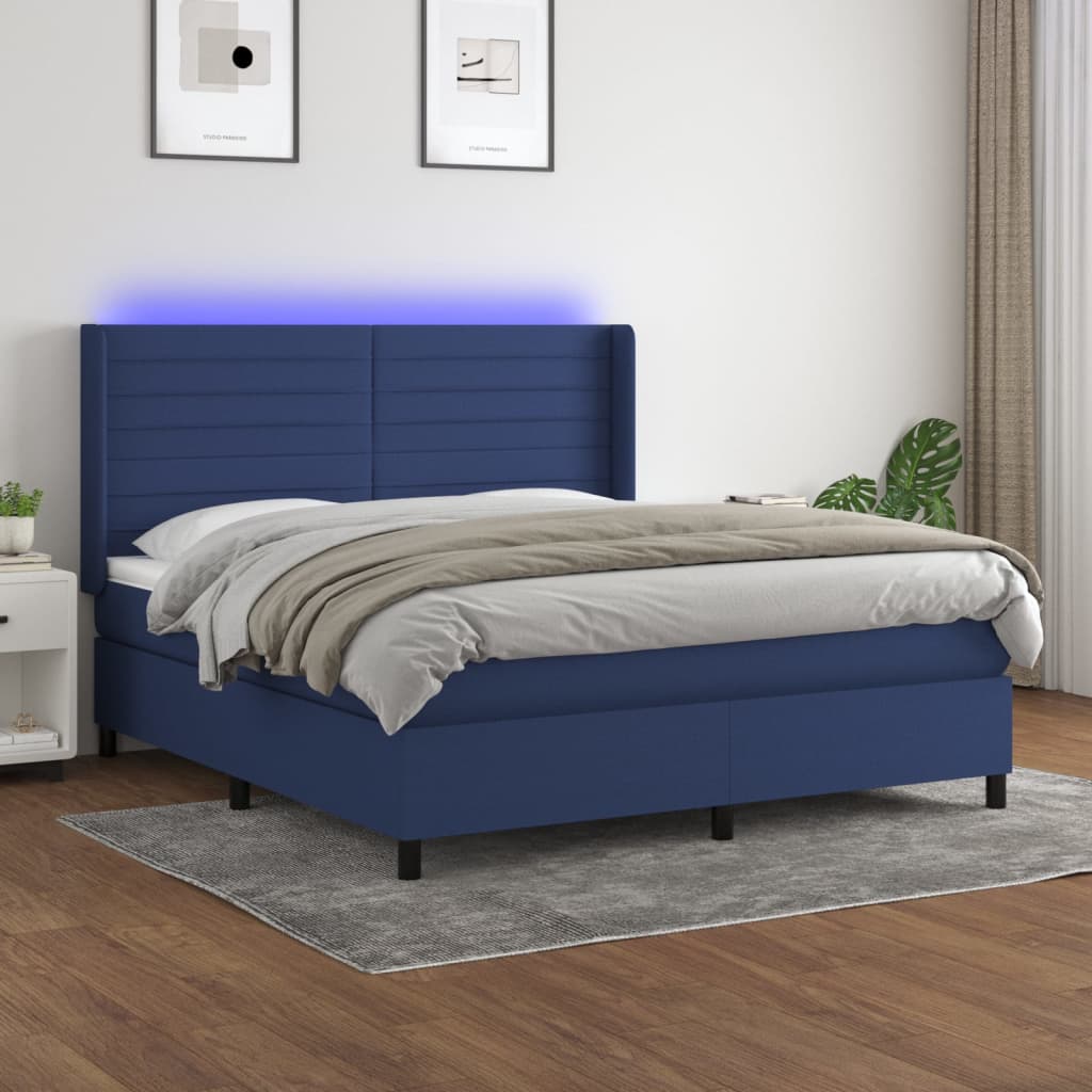 Box Spring Postel S Matrací A Led Textil Modrá