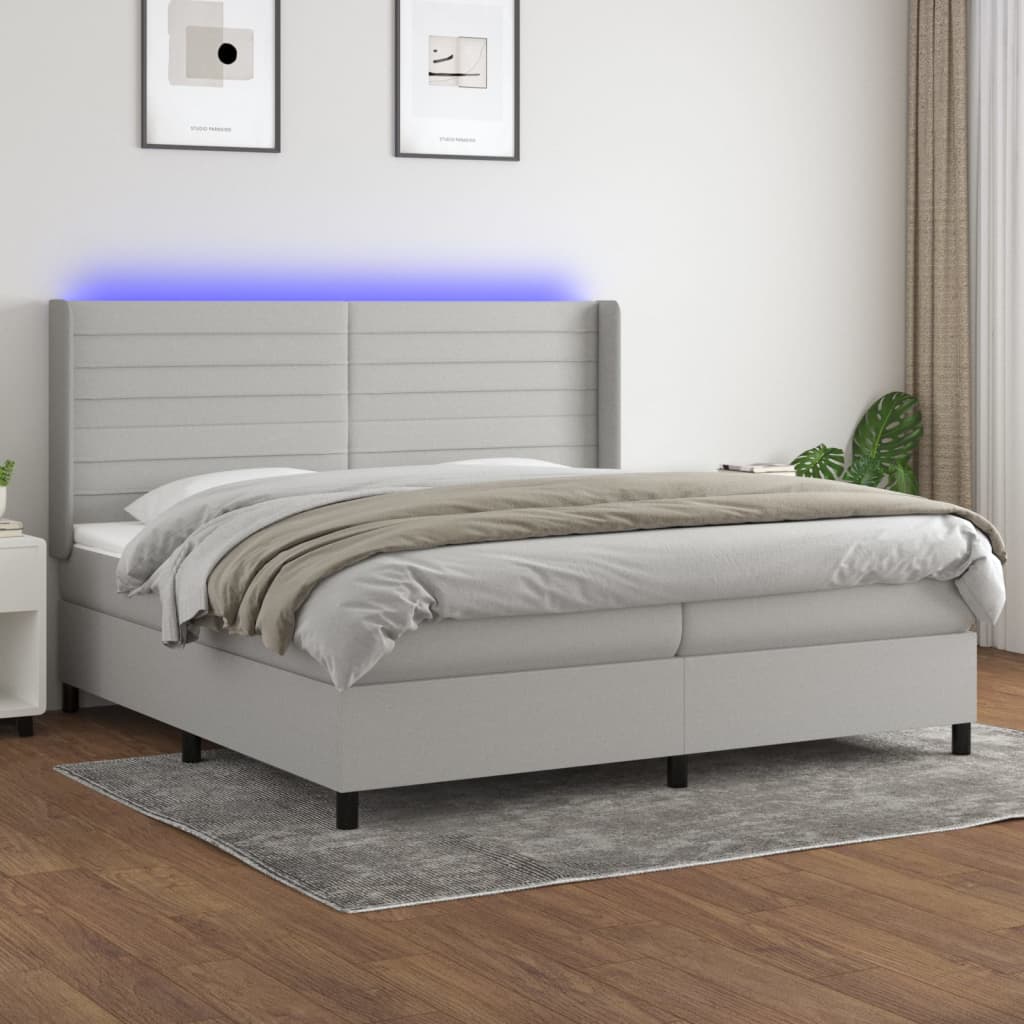 Box Spring Postel S Matrací A Led Textil Světle Šedá