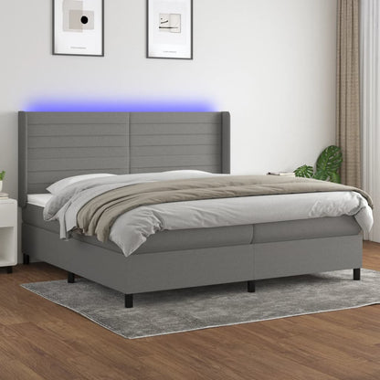 Box Spring Postel S Matrací A Led Textil Tmavě Šedá
