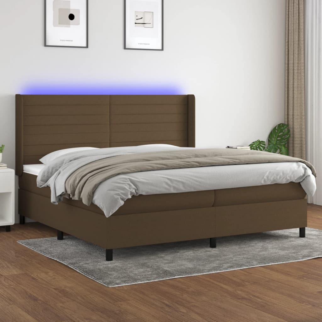 Box Spring Postel S Matrací A Led Tmavě Hnědá 200X200 Cm Textil