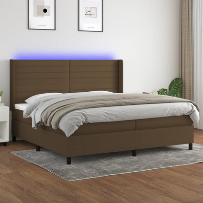 Box Spring Postel S Matrací A Led Tmavě Hnědá 200X200 Cm Textil