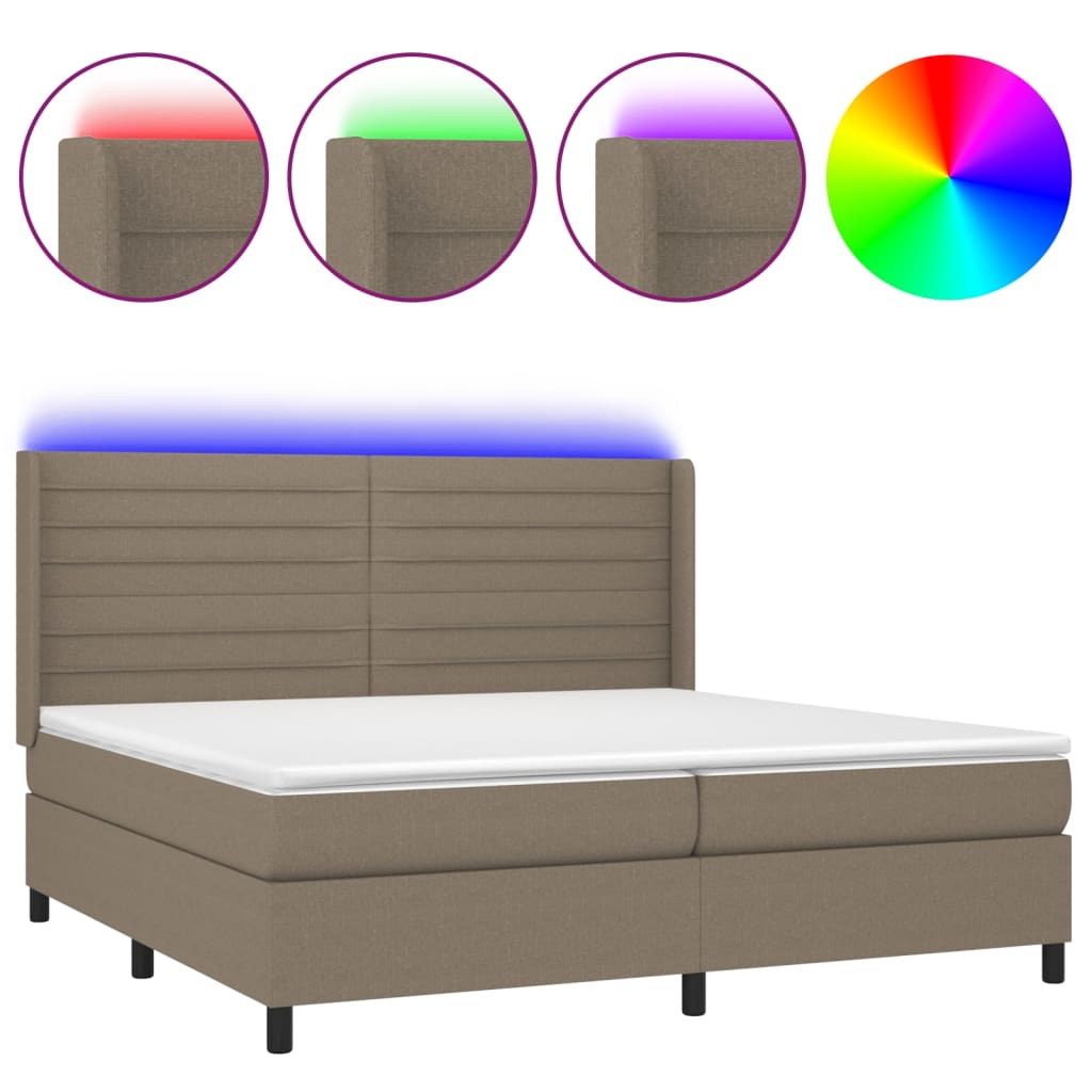Box Spring Postel S Matrací A Led Taupe 200X200 Cm Textil