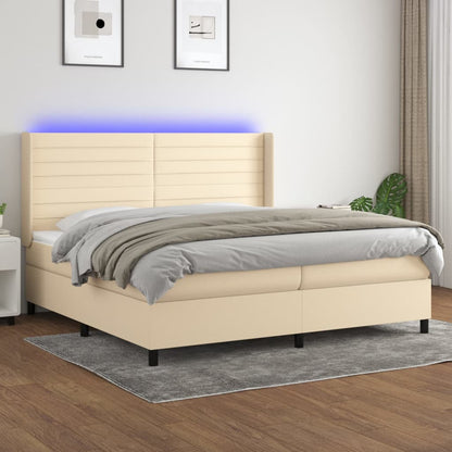Box Spring Postel S Matrací A Led Textil Krémová