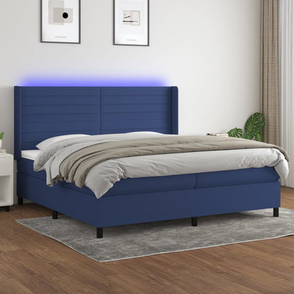 Box Spring Postel S Matrací A Led Textil Modrá