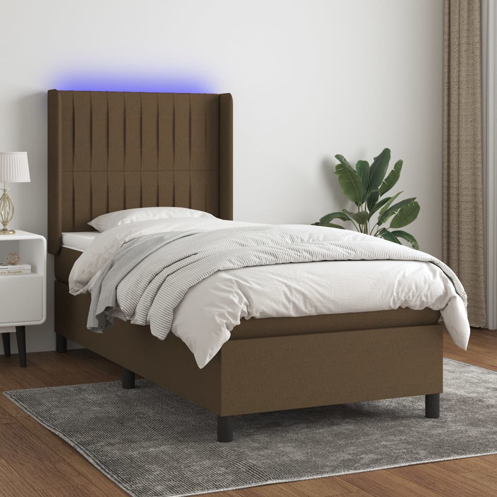 Box Spring Postel S Matrací A Led Tmavě Hnědá 80X200 Cm Textil