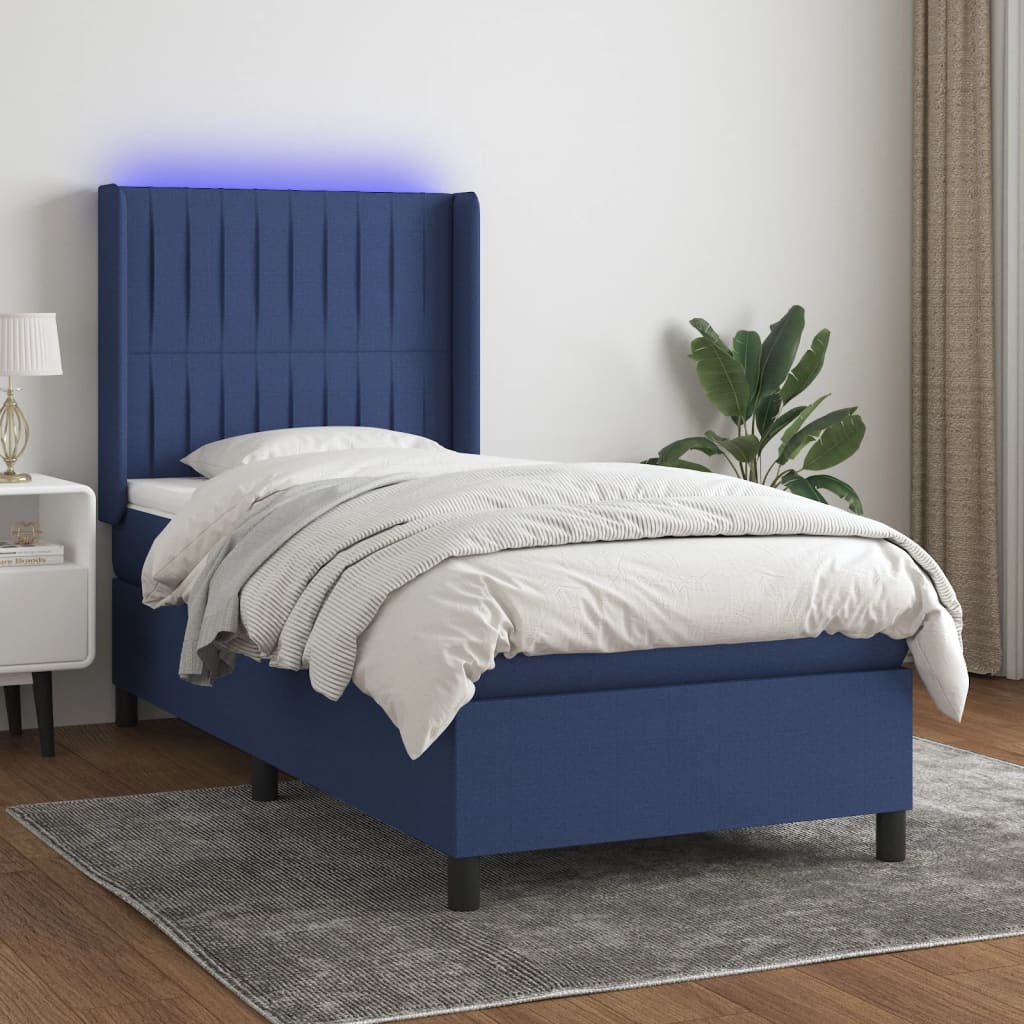 Box Spring Postel S Matrací A Led Textil Modrá