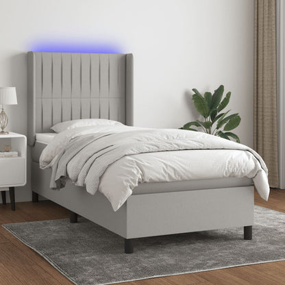 Box Spring Postel S Matrací A Led Textil Světle Šedá