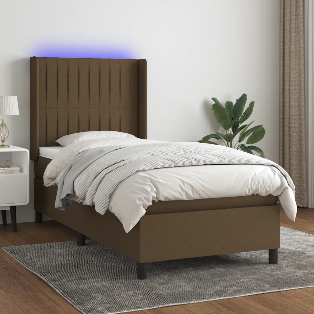 Box Spring Postel S Matrací A Led Tmavě Hnědá 90X200 Cm Textil