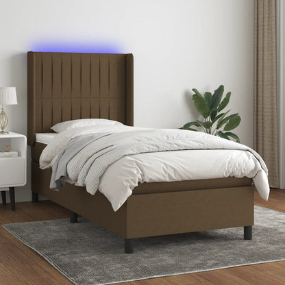 Box Spring Postel S Matrací A Led Tmavě Hnědá 90X200 Cm Textil