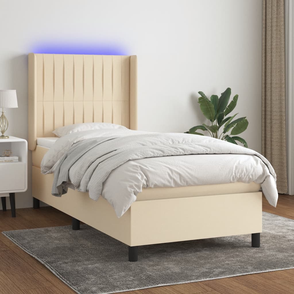 Box Spring Postel S Matrací A Led Textil Krémová