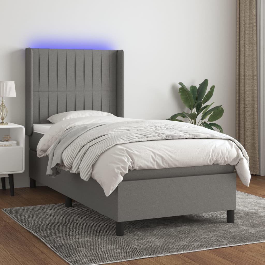 Box Spring Postel S Matrací A Led Textil Tmavě Šedá