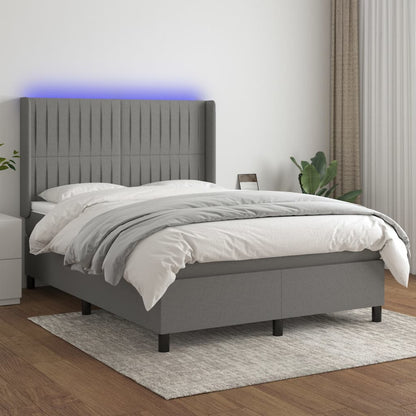 Box Spring Postel S Matrací A Led Textil Tmavě Šedá