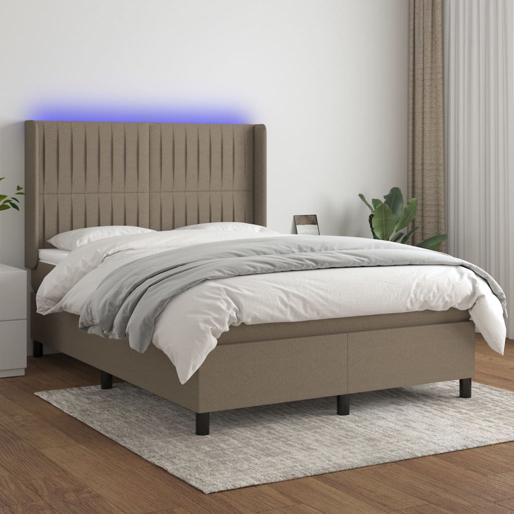 Box Spring Postel S Matrací A Led Textil Taupe