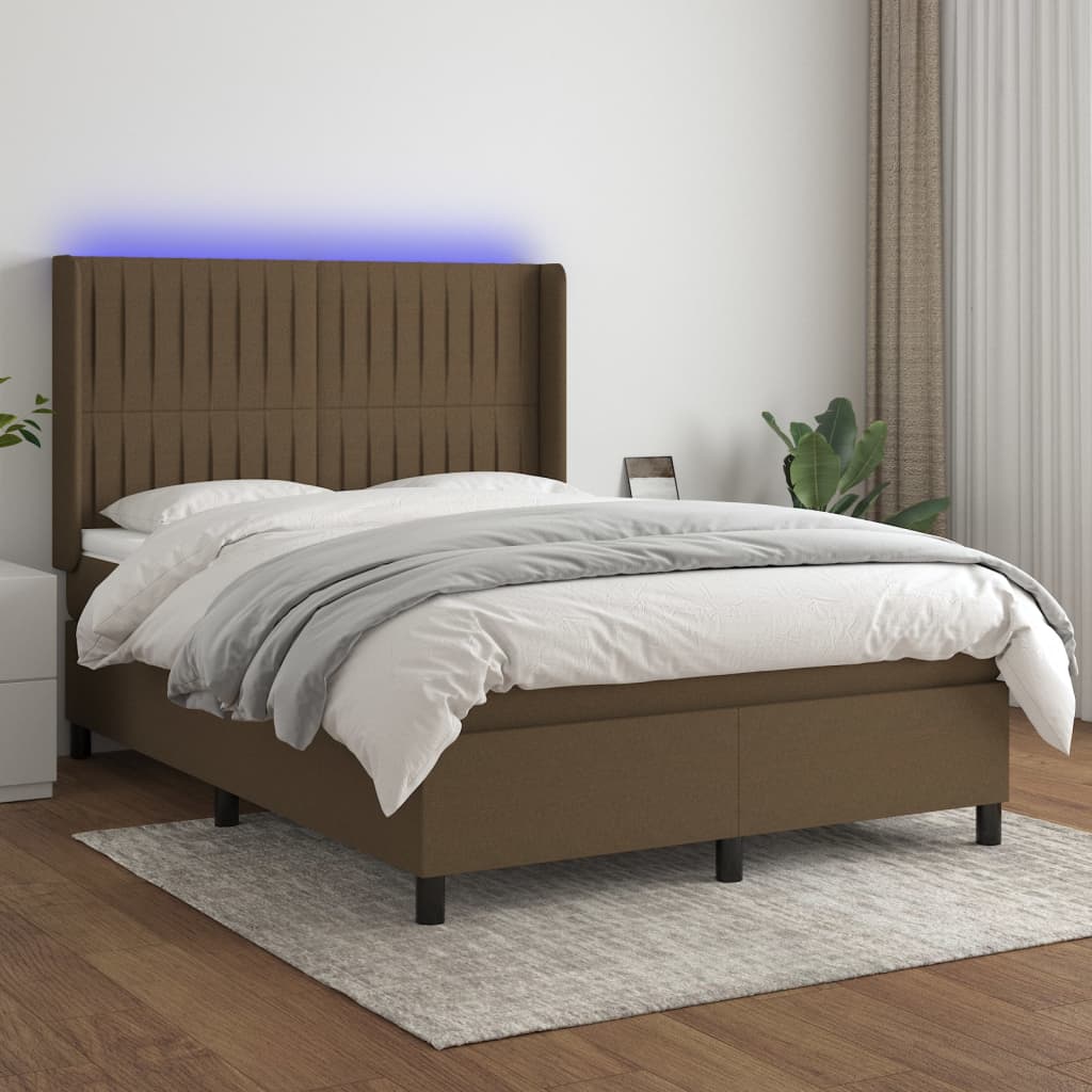 Box Spring Postel S Matrací A Led Tmavě Hnědá 140X200 Cm Textil