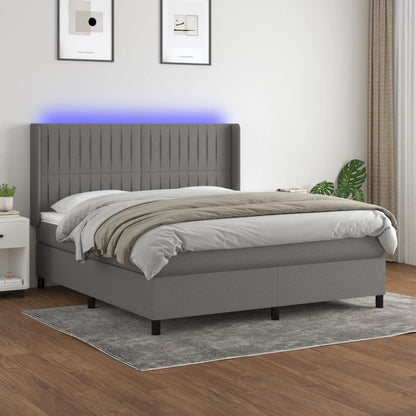 Box Spring Postel S Matrací A Led Textil Tmavě Šedá