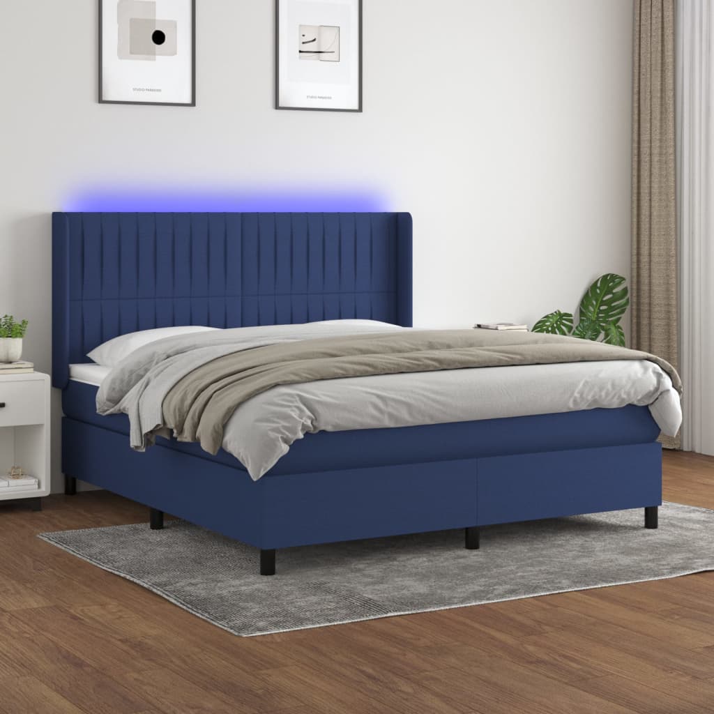 Box Spring Postel S Matrací A Led Textil Modrá