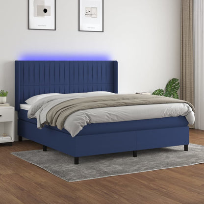 Box Spring Postel S Matrací A Led Textil Modrá