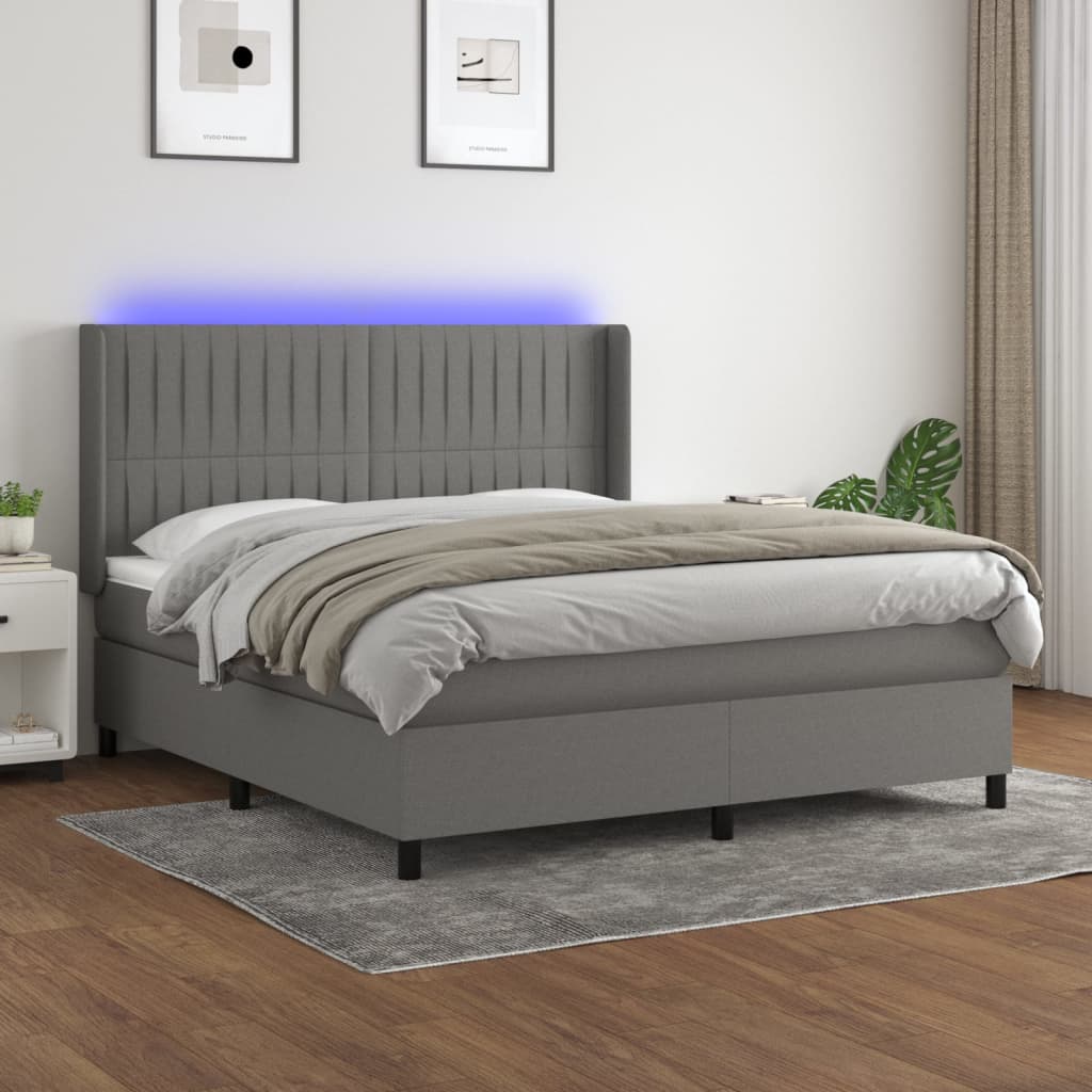 Box Spring Postel S Matrací A Led Textil Tmavě Šedá