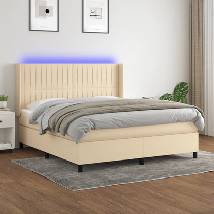 Box Spring Postel S Matrací A Led Textil Krémová
