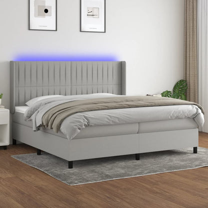 Box Spring Postel S Matrací A Led Textil Světle Šedá