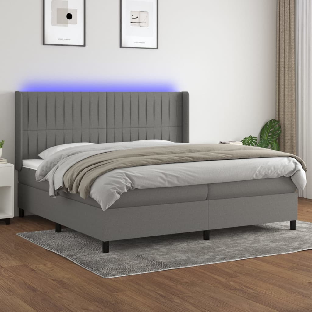 Box Spring Postel S Matrací A Led Textil Tmavě Šedá