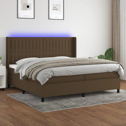 Box Spring Postel S Matrací A Led Tmavě Hnědá 200X200 Cm Textil