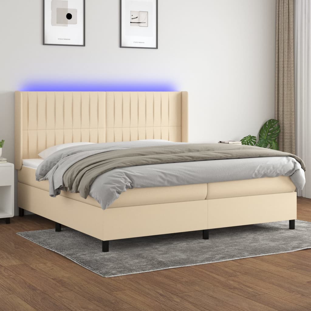 Box Spring Postel S Matrací A Led Textil Krémová