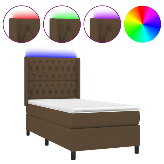 Box Spring Postel S Matrací A Led Textil Tmavě Hnědá