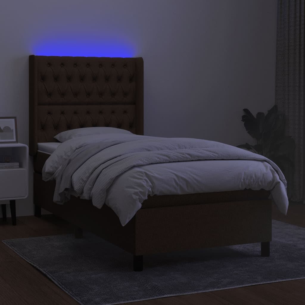 Box Spring Postel S Matrací A Led Textil Tmavě Hnědá