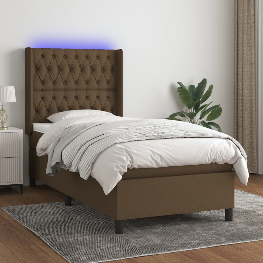 Box Spring Postel S Matrací A Led Textil Tmavě Hnědá