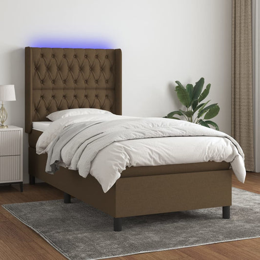 Box Spring Postel S Matrací A Led Textil Tmavě Hnědá
