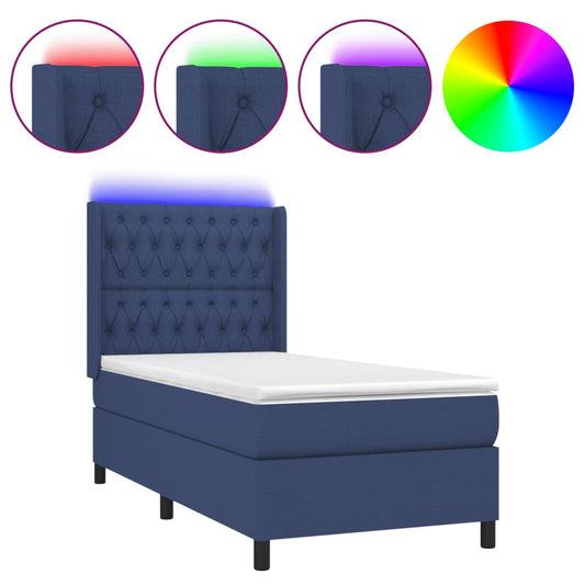 Box Spring Postel S Matrací A Led Textil Modrá