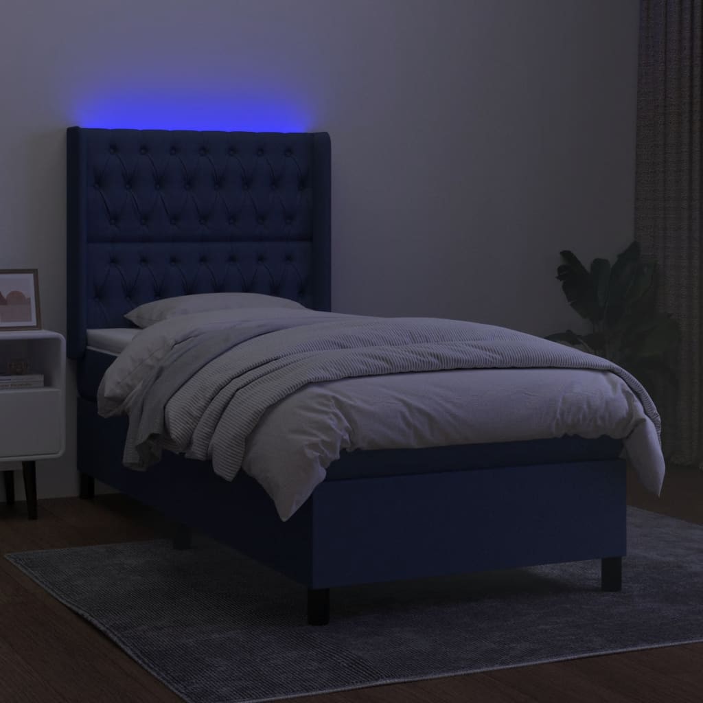 Box Spring Postel S Matrací A Led Textil Modrá